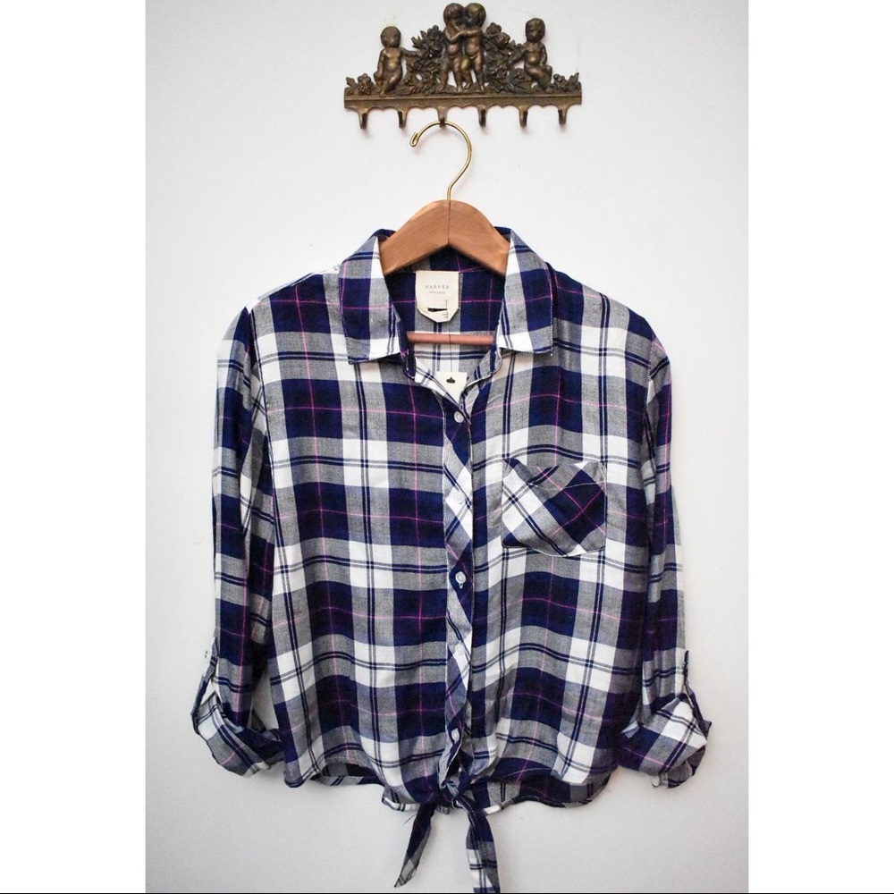Francesca’s Harper Heritage Navy & White Plaid Top